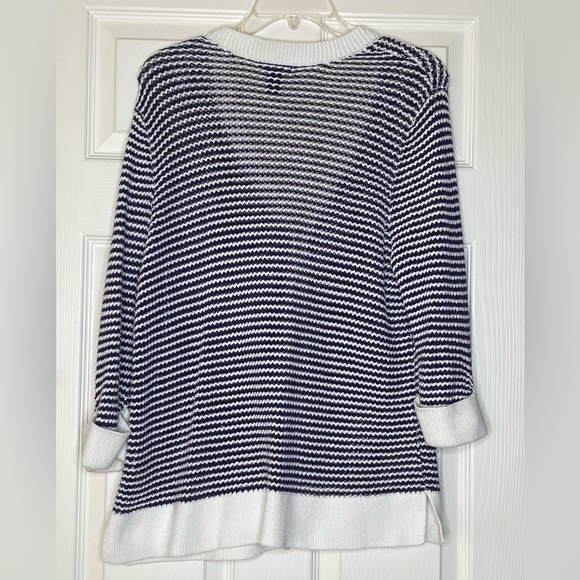 Women's Spring + Mercer Cardigan White and Blue Knit Cotton Blend One Button XL - Picture 3 of 3